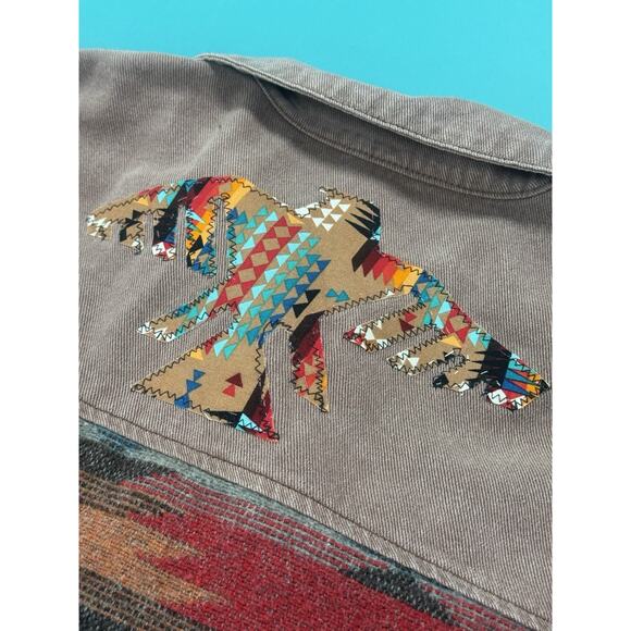 UPCYCLED NWT Lumister Women 2XL Red Denim Aztec Thunderbird Embroidered Shacket - Picture 14 of 16